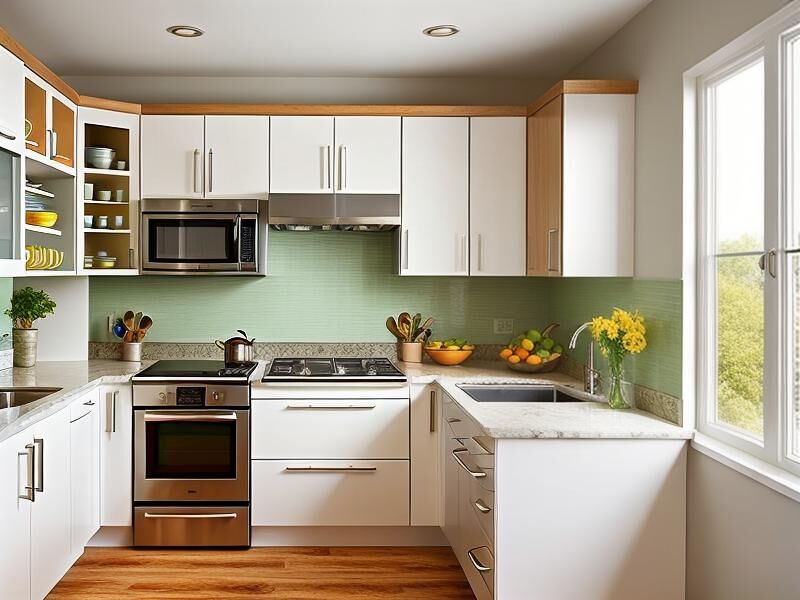 Bright modern kitchen with elegant open shelves