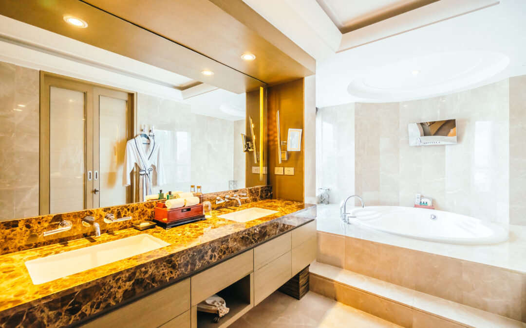 modern bathroom with big mirror