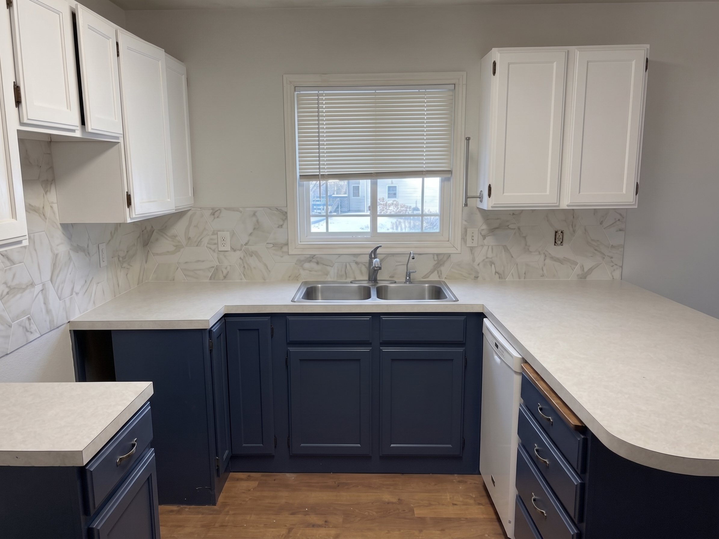 two tone navy white kitchen remodel