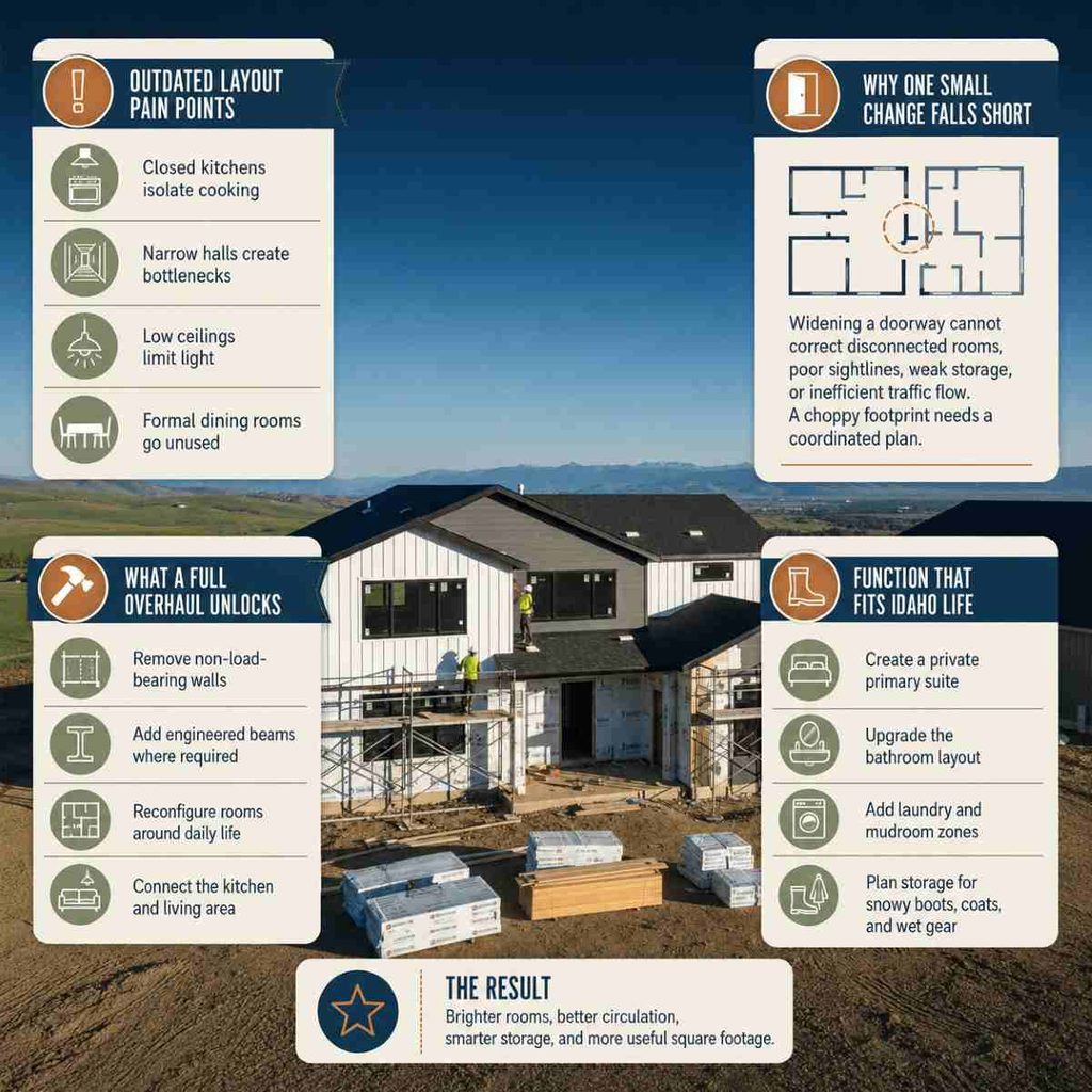 How do outdated floor plans and layout inefficiencies justify a complete overhaul