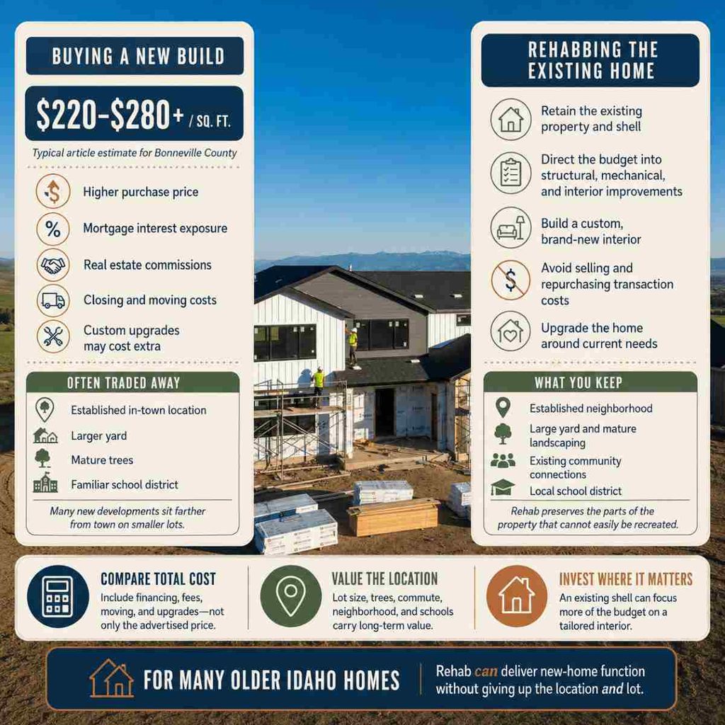 How does a full home rehab compare to buying a new house in the current Idaho Falls market