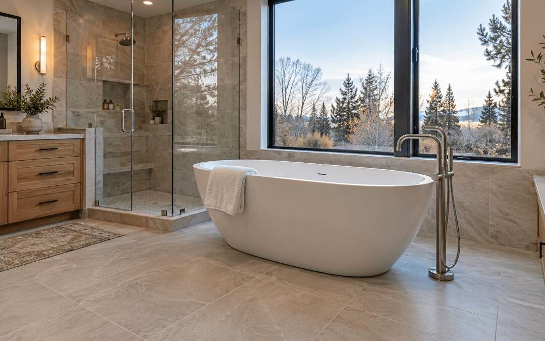Freestanding tub installed in a luxury bathroom remodel in Idaho Falls, Idaho